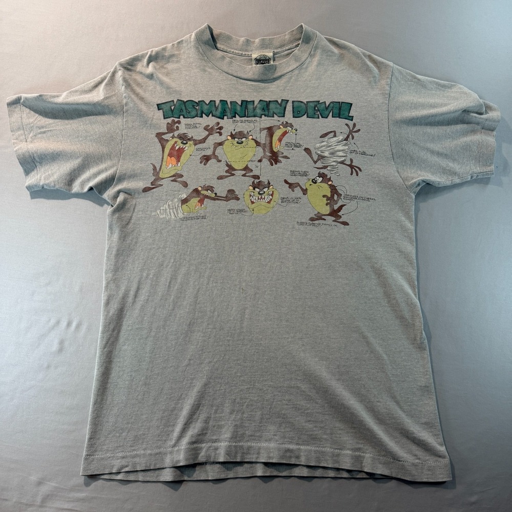 Vintage 1994 Looney Tunes Tasmanian Devil T-Shirt Gray Graphic Tee Mens M
